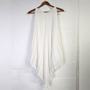 NWT Max Studio Pleated Blouse Womens Medium White Flowy Asymmetrical Feminine